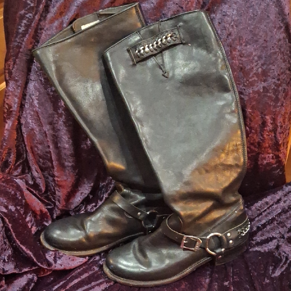 Frye Black Leather Combat Boots